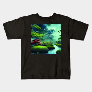 Digital Painting Scene Of a Realistic Jungle and Lake, Nature Scenery Kids T-Shirt
